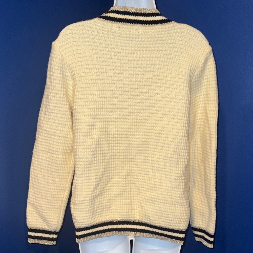 Cream & Black Waffle Knit Cardigan Sweater – Size Small - Picture 3 of 13